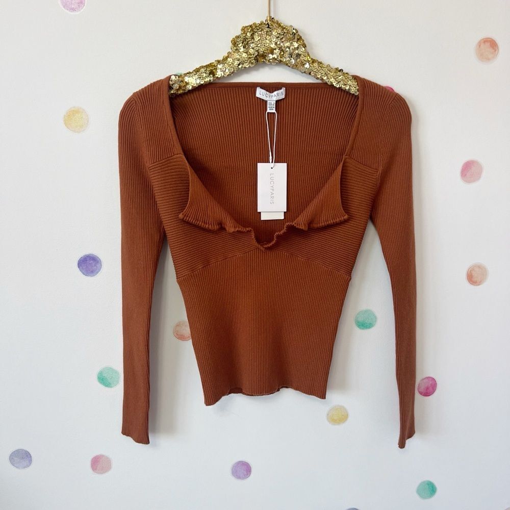Brown Ribbed Women's Top